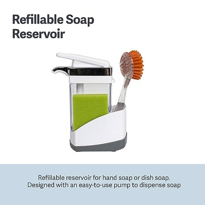 Casabella Sink Sider Solo Soap Pump and Sponge Caddy for Kitchen Sinks, Kitchen Sink Organizer Sponge Caddy and Soap Pump Combo, White - color: White