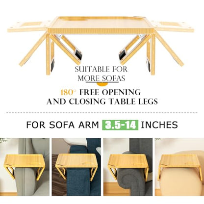 Smatdecis Couch Arm Tray Table Sofa Arm Clip Table, Armrest Tray Table Suitable for Home Drinks/Fast Food/Fruit Etc, Large Size Multi-Function Natural - color: Natural, size: 13" x 9.4"(Classic)