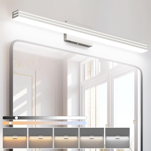 Ralbay 40inch Brushed Nickel Vanity Light with 5 Color Temperature (2700K-6000K) Dimmable Acrylic Metal 36W LED Modern Bathroom Lighting Over Mirror - color: Brushed Nickel, size: 40 inch