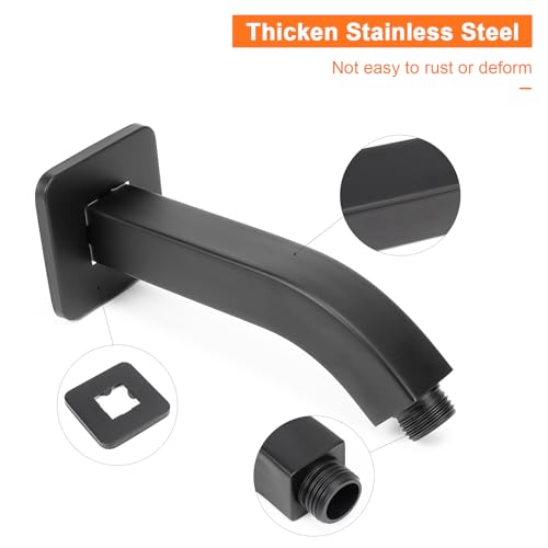 Shower Arm with Flange and Teflon Tape, Wall Mounted Square Shower Pipe 304 Stainless Steel Extension Arm for Fixed Shower Head & Handheld Shower (6 Inch, Matte Black) - color: Matte Black, style: 6 Inch