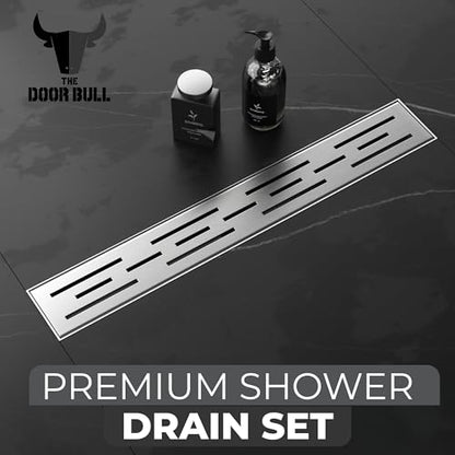 24 Inch Linear Shower Drain - Removable Brick Pattern Grate | 304 Stainless Steel Rectangular Floor Drain Set with Hair Catcher, Adjustable Leveling Feet & Adapter - color: Brushed Nickel With Grate, size: 24 Inch
