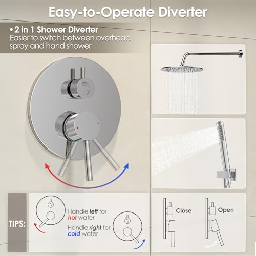 Gabrylly Shower System, 10" Wall Mounted Shower Faucet Set, Chrome | Rain Shower Head with Handheld Spray Combo, All Metal Rainfall Shower Head Complete Set Shower Mixer Valve for Bathroom - color: Chrome