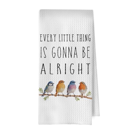 Bird Gifts Kitchen Towel - Every Little Thing is Gonna Be Alright Decorative Waffle Dish Towels, Inspirational Quotes Hand Towels, Gifts for Bird Lovers Tea Towel, 16x24 Inch - color: Birds Quotes-01