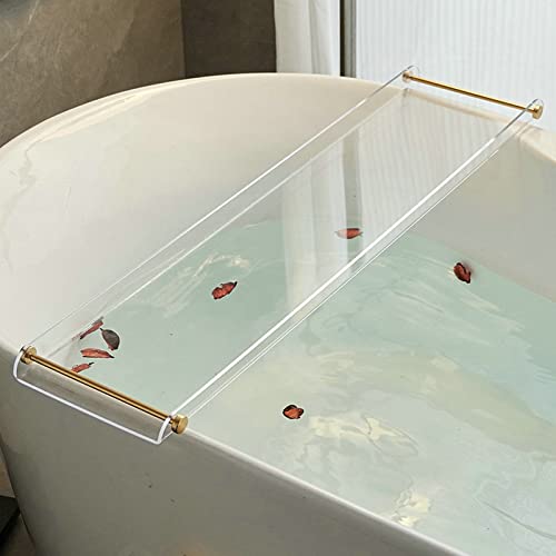 Acrylic Bathtub Tray Caddy, Clear Bath Shelf Tub Rack with Golden Handle | Luxury Bathroom Organizer Tablet Holder for Soap Perfume Skincare, Bath Accessory, Easy to Clean - color: Transparent With Handle