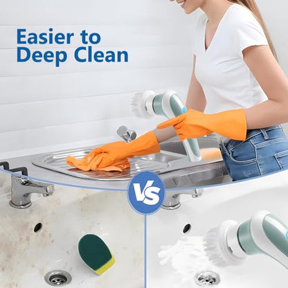 OBEST Electric Spin Scrubber, Cordless Cleaning Brush with 3 Replaceable Brush Heads, Rechargeable Handheld Shower Cleaner Dish Scrubber for Kitchen, Bathroom, Tub, Floor, Window, Cups, Tiles, Sink