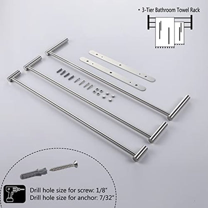 KOKOSIRI Bath Towel Bars Stainless Steel Bathroom 3-Tiers Ladder Towel Rack Wall Mount Towels Shelves, Brushed Nickel, B5002BR-L24 - color: Brushed, size: 24-Inch