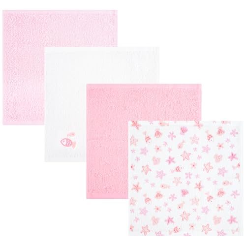 Baby Washcloths 4 Pack 100% Cotton Soft Absorbent Terry Washcloths 10 x 10 Inches for Sensitive Skin Face Hand Body Burp Cloths for Newborn Infants Toddlers Boys Girls (Pink Fish) - color: Pink Fish
