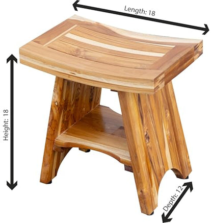 EcoDecors Teak Shower Bench 18", 300 lb Capacity – Waterproof Wood Bath Seat with Shelf, Spa Seating for Adults – Compact Fit for Small Bathrooms & Walk-in Showers – Slip-Resistant Feet - size: 18" shelf