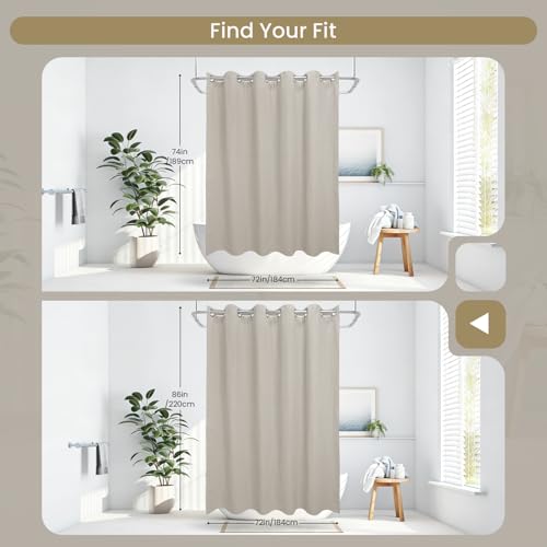 No Hook Shower Curtain Set with Snap-in Detachable Liner, 230 GSM Waffle Weave Fabric, Heavy Duty Water-Repellent, Khaki Beige, 72 x 86 Inch - color: Khaki Beige, size: 72"W x 86"L (Pack of 1)