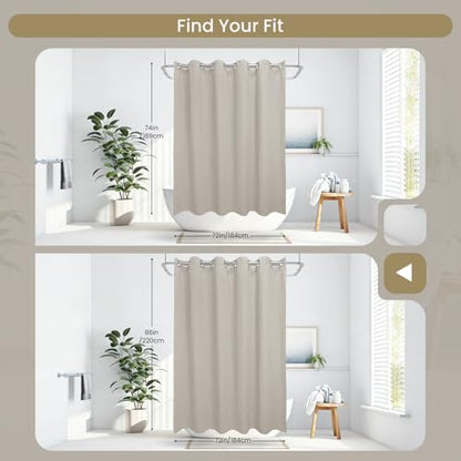 No Hook Shower Curtain Set with Snap-in Detachable Liner, 230 GSM Waffle Weave Fabric, Heavy Duty Water-Repellent, Khaki Beige, 72 x 86 Inch - color: Khaki Beige, size: 72"W x 86"L (Pack of 1)