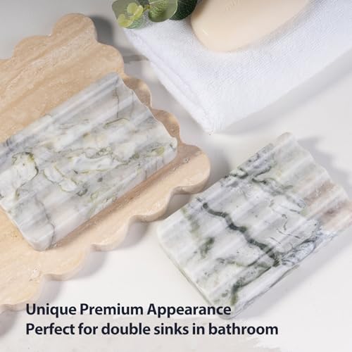 2 Pcs Soap Holder for Bathroom, Marble Soap Dish for Kitchen Countertop, Tray with Creative Wavy Design, Soap Saver for Bath Tub, Sponges, Italian Natural Stone(Bianco Palomino) - color: Bianco Palomino