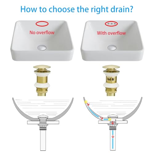 VOTON Bathroom Vessel Sink Pop Up Drain Without Overflow Assembly, Lavatory Vanity Sink Drain Stopper, Anti-Clogging Drain Strainer, Brushed Gold - color: Brushed Gold, size: Without Overflow