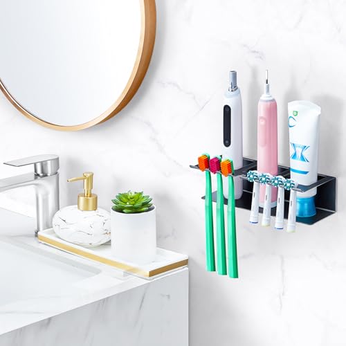 Electric Toothbrush Head Holders, Electric Toothbrush Holders Wall Mounted, Shower Electric Head Holder, Toothbrush and Toothpaste Holder, Tooth Brushing Holder for Bathroom (Black, Large) - color: Black, size: Large