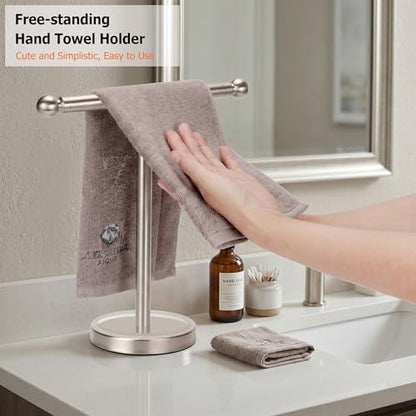 Hand Towel Holder Standing, T-Shape Towel Rack with Heavy Base, Regular Sized Hand Towel for Bath (Brushed Nickel, Stainless Steel) - color: Brushed Nickel