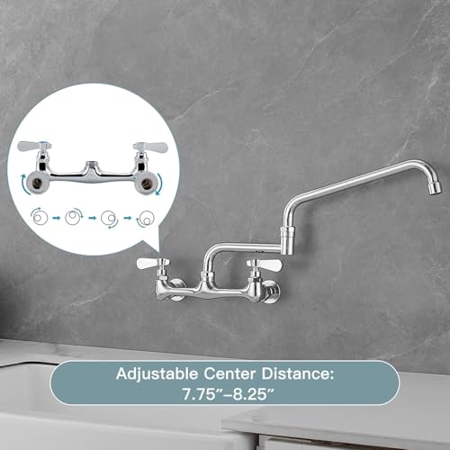 Commercial Wall Mount Kitchen Faucet 18" Swing Spout, Chrome | Lead-Free Brass,Two Handle Hot/Cold Mixer,8" Center,with Add-on Swing Spout,3 Compartment Sink, Restaurant & Laundry - size: 18 Inch