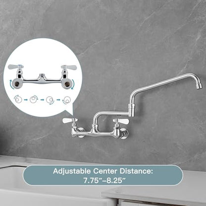 Commercial Wall Mount Kitchen Faucet 18" Swing Spout, Chrome | Lead-Free Brass,Two Handle Hot/Cold Mixer,8" Center,with Add-on Swing Spout,3 Compartment Sink, Restaurant & Laundry - size: 18 Inch