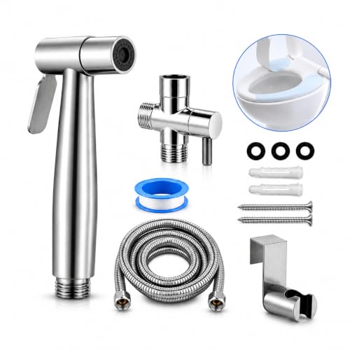 Multifunctional 304 Stainless Steel Bidet Sprayer for Toilet- Bathroom Handheld Bidet Jet Water Sprayer for Feminine Wash, Cloth Diaper with Hose and Toilet Mount - Muslim Shower - All-in-One!