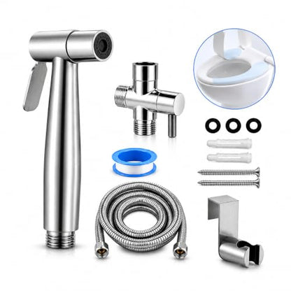Multifunctional 304 Stainless Steel Bidet Sprayer for Toilet- Bathroom Handheld Bidet Jet Water Sprayer for Feminine Wash, Cloth Diaper with Hose and Toilet Mount - Muslim Shower - All-in-One!