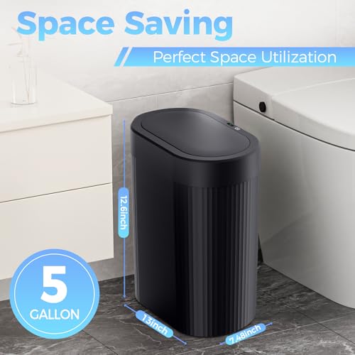 jinligogo 3 Pack 5 Gallon Bathroom Trash Can with Lid, Automatic Motion Sensor Black Trash Can, Touchless Slim Waterproof Garbage Bin for Kitchen, Bedroom, Office, and Bathroom