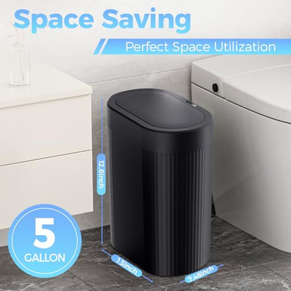 jinligogo 3 Pack 5 Gallon Bathroom Trash Can with Lid, Automatic Motion Sensor Black Trash Can, Touchless Slim Waterproof Garbage Bin for Kitchen, Bedroom, Office, and Bathroom