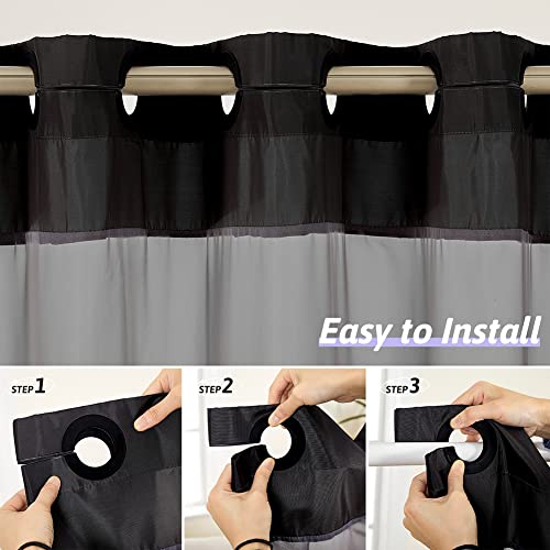Furlinic Black No Hook Small Stall Shower Curtain 48x78 Inch,Washable Fabric Shower Curtain Liner with See Through Window,Half Narrow Hotel Style Waterproof Shower Curtains for Bathrrom - color: Black, size: 48"W x 78"L (Pack of 1)