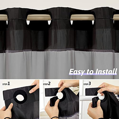 Furlinic Black No Hook Small Stall Shower Curtain 48x78 Inch,Washable Fabric Shower Curtain Liner with See Through Window,Half Narrow Hotel Style Waterproof Shower Curtains for Bathrrom - color: Black, size: 48"W x 78"L (Pack of 1)