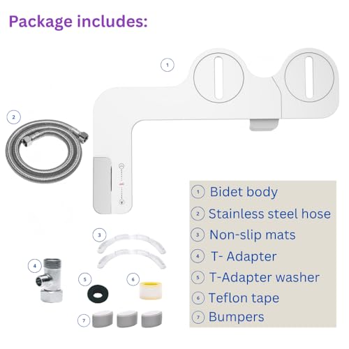 Ultra-Thin Bidet Attachment for Toilet with Non-Electric Self-Cleaning Water Pressure Adjustable Dual Nozzles for Rear & Front Wash, Easy Installation – Fits Most Toilets