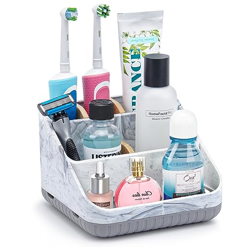 Bathroom Toothbrush Holders,6 Slots,Detachable for Easy Clean, Grey/Marble | Electric Toothbrush, with bamboo divider, drainage hole, BPA-free,bathroom,office,kictchen,vanity countertop organizer - color: Grey Marble/Grey