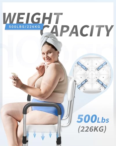 Sangohe Shower Chair, Heavy Duty Shower Seat with Back, Arms, Adjustable Height, Ideal for Bathtub, Handicap, Elderly, 796C - size: Large with Adjustable Height