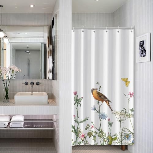 AWERT Small Half Size Stall Shower Curtain with 6 Hooks Funny Bird Shower Stall Curtain for Bathroom/RV and Camper (Bird) 36x72 inch - color: Bird, size: 36"W x 72"L (Pack of 1)
