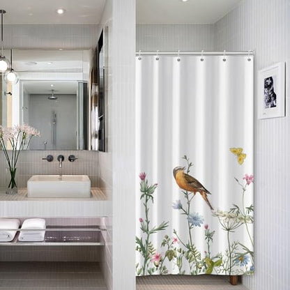 AWERT Small Half Size Stall Shower Curtain with 6 Hooks Funny Bird Shower Stall Curtain for Bathroom/RV and Camper (Bird) 36x72 inch - color: Bird, size: 36"W x 72"L (Pack of 1)