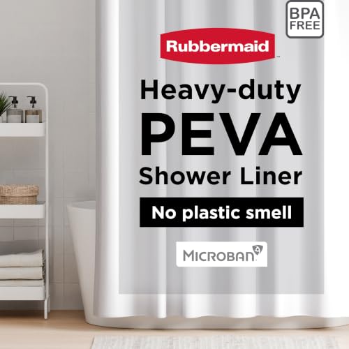 Rubbermaid White Shower Curtain Liner, Waterproof Heavyweight 8g PEVA Shower Liner for Bathroom, with Weighted Magnets and Rustproof Black Grommets, 70x72, Standard Size, White - color: White, size: 70"W x 72"L (Pack of 1), style: Without Storage Pockets