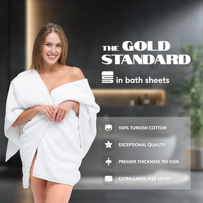 White Classic Luxury Bath Sheets Towels for Adults Extra Large 35x70 Inch - 700 GSM Turkish Cotton, Highly Absorbent | Hotel Collection | 2 Pack - color: 01: White