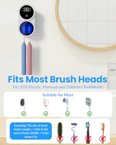 Toothbrush Sanitizer Holder, GEVOODIX Tooth Brush Holder for Bathroom, Wall-Mounted Toothbrush Holders Organizer Auto-Inductive Cover, 140℉ Air Drying Fits Most Electric, Manual and Kids’ Toothbrushes