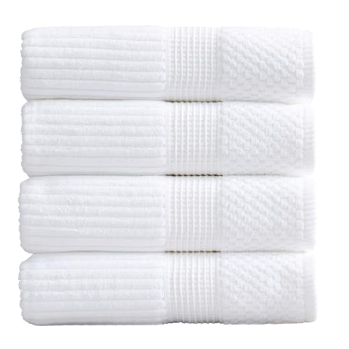 100% Cotton Bath Towel Set | 4-Pack | Textured | White | Absorbent & Quick-Dry Bathroom Towels | Textured and Durable Cotton Towels for Bathroom | OEKO-TEX | Krista Collection - color: Bright White, size: Bath Towel (4 Pack)