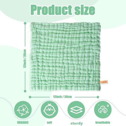 Cotton washcloths, face Cleaning Cloths,Bath Small Towels,6 Pack, 12x12 Inches - color: Green
