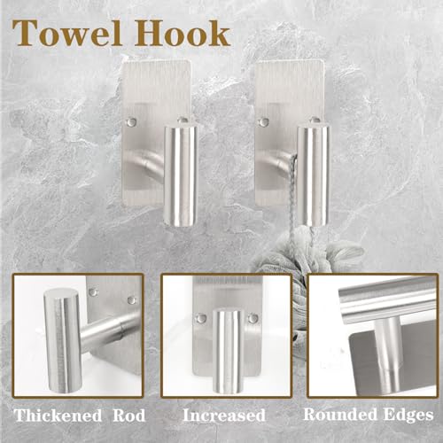 5 PCS Self Adhesive Bathroom Hardware Set,Stainless Steel Towel Rack Set Include 16In Bath Towel Bar+Toilet Paper Holder+3 Towel/Robe Hooks Wall Mounted Bathroom Accessory Kit(Brushed Nickel) - color: Brushed Nickel, size: 16 In-5 Pcs