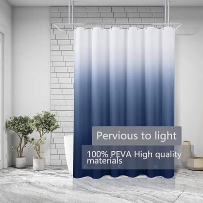 Shower Curtain Liner 72 x 72, Plastic Waterproof 4G Lightweight Shower Liner for Bathroom, with Grommets Holes and 3 Heavy Duty Magnetic Weights - color: Gradient Dark Blue