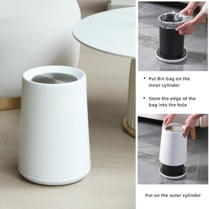 2.1Gallon/8L Metal Trash Can with Lid,Large Capacity Trash Bin,White Garbage Can, Elegant Waste Basket,for Bathroom,Bedroom, Living Room,Office,Hotel,Business(32A white-8L) - color: 32A white-8L