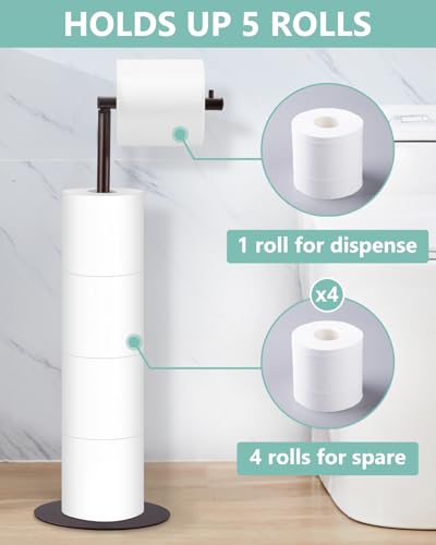Toilet Paper Holder Stand, Free Standing Toilet Paper Roll Holder for 4 Spare Rolls, Modern Bathroom Toilet Paper Stand with Reserve, Oil Rubbed Bronze, Housen Solutions