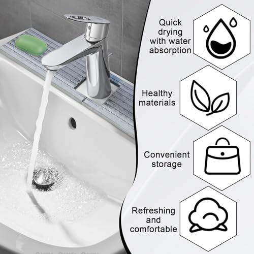 Kitchen Sink Faucet Mat, 17.7'' Diatomite Quick Drying Stone Sink Tray, Prevents Moisture Buildup, Suitable for Bathroom Kitchen Counter Top Faucet Around Splash Guard[Light Gray, 17.7" x 3.9"]