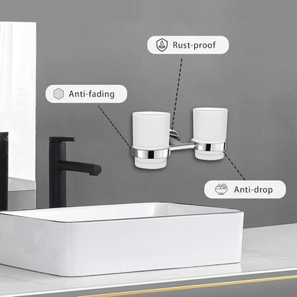 Wall Mounted Toothbrush Holders Set | Stainless Steel Bathroom Tooth Brush Holder, with 2 Glass Toothpaste Cups, Toothbrush Caddy Storage, for Kids & Adult, Couple - size: Couple