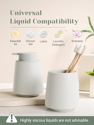 INGOFIN Ceramic Soap Dispenser -14 oz Bathroom Hand Soap Dispenser Liquid Dispenser with Pump Refillable Modern Lotion Dish Dispenser for Kitchen Matte Grey - color: Grey-liquid