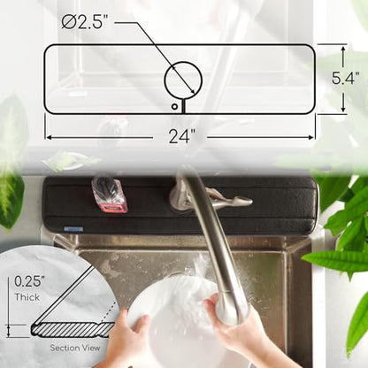 Ternal Original SINKMAT 24in XL Faucet Splash Guard Extra Long Microfiber Sink Drip Catcher Mat Non Slip Countertop Protector Drying Pad for Kitchen Bathroom RV Machine Washable Black - size: 24in