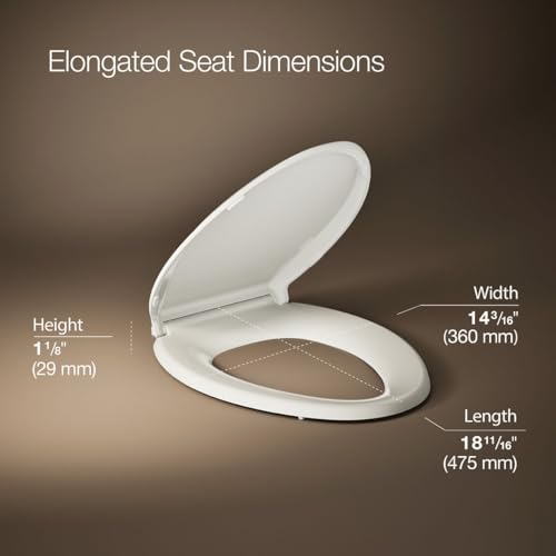 KOHLER K-7315-96 Cachet Quick-Release Elongated Toilet Seat, Quick Attach Hardware, Easy to Clean, Color-Matched Plastic Hinges, Biscuit - color: Biscuit, style: Elongated