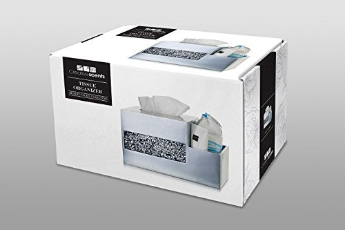 Crackled Glass Tissue Box Cover Square Silver Decorative Multi-function Storage Organizer Caddy; Tissue Box Holder & Countertop Nightstand Bedside Table Organizer Makeup, Phone, Remote Control Holder - style: Tissue Box Organizer