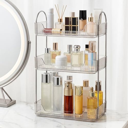 3-Tier Bathroom Counter Organizer, Makeup Perfume and Skincare Organizer Tray, Cosmetic Storage Shelf for Bathroom Countertop, Vanity, Dresser, Bedroom and Desktop (Clear) - color: Clear, size: 3-Tier