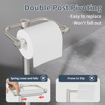 RARXTR Toilet Paper Holder Stand, Post Pivoting Design Free Standing Toilet Paper Holder, SUS304 Stainless Steel Toilet Paper Roll Holder, Heavy Stable Base (Brushed Nickel) - color: Brushed Nickel, size: Free Standing