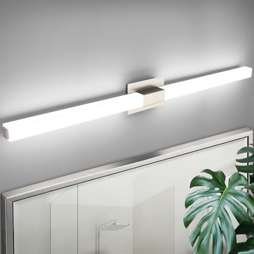 Brushed Nickel Dimmable Vanity Light - Extra Long Modern Bathroom Light Fixtures Over Mirror 28W Brightness IP44 Waterproof - color: Upgraded - Brushed Nickel - Dimmable, size: 48 inch