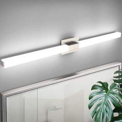 Brushed Nickel Dimmable Vanity Light - Extra Long Modern Bathroom Light Fixtures Over Mirror 28W Brightness IP44 Waterproof - color: Upgraded - Brushed Nickel - Dimmable, size: 48 inch